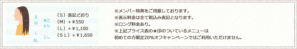 大森・山王・大田区の美容室・美容院 DIVA ディバ　ロング料金表